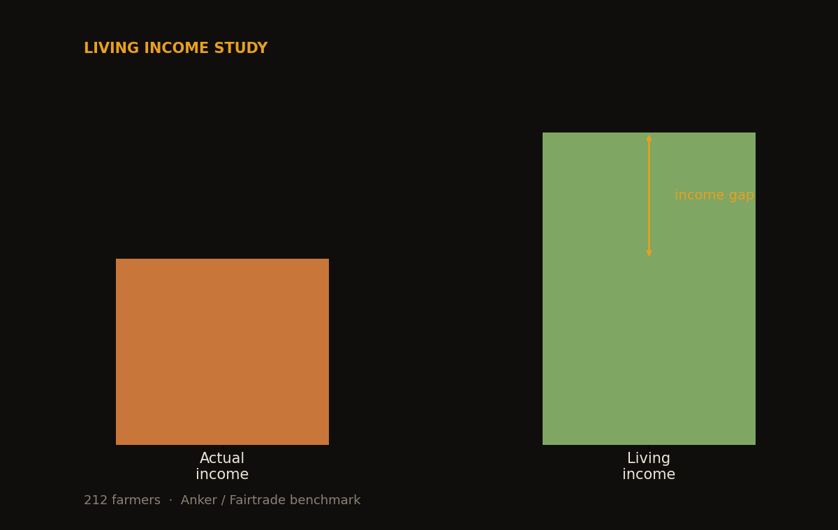 Actual income versus living-income benchmark showing the gap — Enimiro study